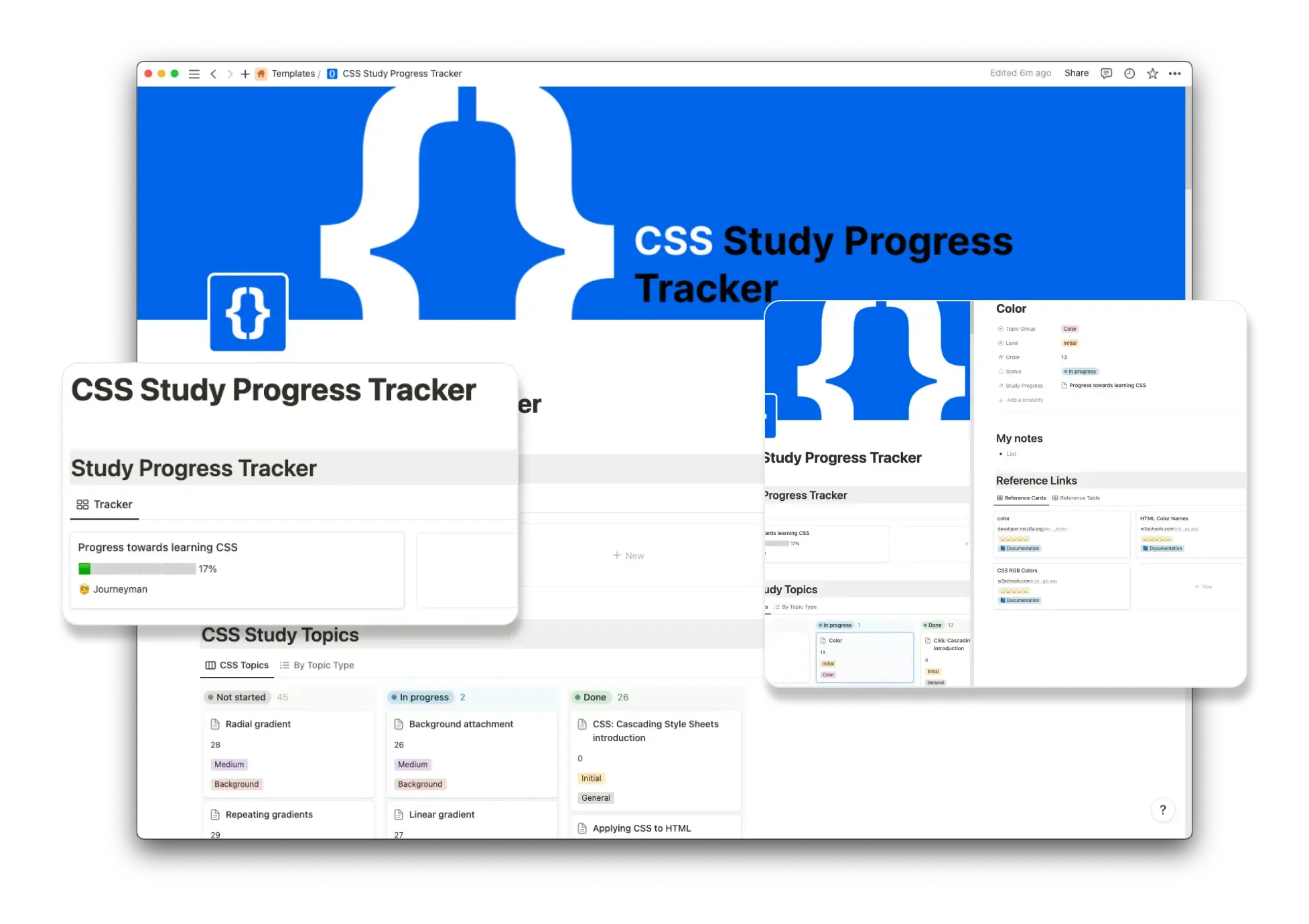 CSS Study Tracker Template overview